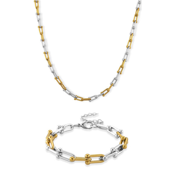 Zweifarbige 50+5cm Halskette und 18+3,5cm Armband