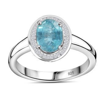 JCK Vegas Exklusive Kollektion - AA Aqua Kyanit, Wei&szlig;er Diamant Ring 925 Silber rhodiniert (Gr&ouml;&szlig;e 19.00) ca. 1.65 ct