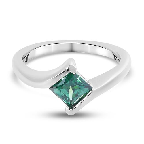 LUSTRO STELLA Hergestellt mit Grüner ZIRKONIA Solitär Ring 925 Silber Platin-Überzug (Größe 16.0) image number 0