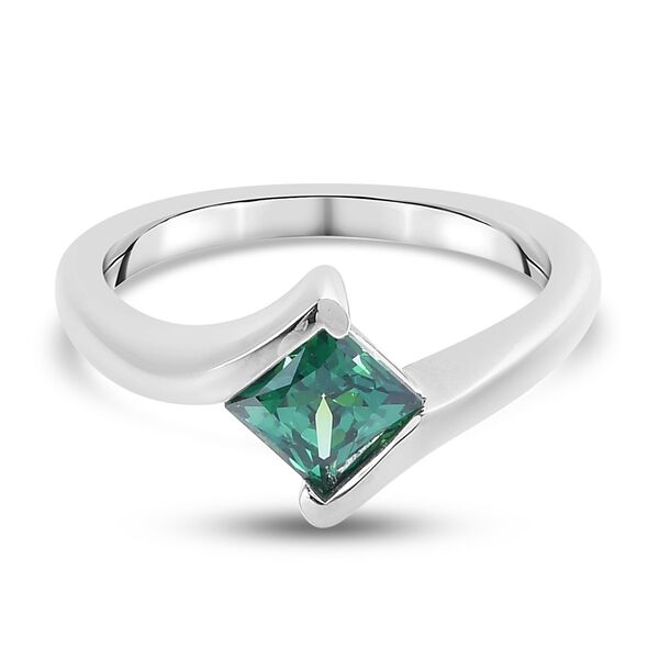 LUSTRO STELLA Hergestellt mit Grüner ZIRKONIA Solitär Ring 925 Silber Platin-Überzug (Größe 16.0) image number 0