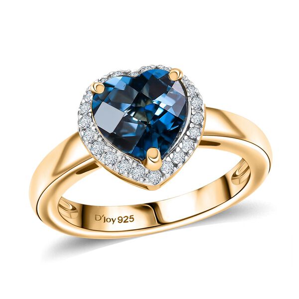 AA London Blau Topas, Weißer Zirkon Ring 925 Silber vergoldet (Größe 20.00) ca. 2,30 ct image number 4