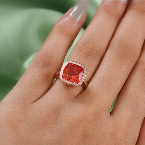 Padparadsha Triplett Quarz Solit&auml;r Ring 925 Silber Rose Gold-&Uuml;berzug image number 3