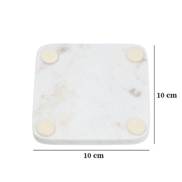 NAKKASHI 4er-Set, Marmor Untersetzer mit Messingintarsie, Libelle, Gr&ouml;&szlig;e 10x10 cm, Wei&szlig; image number 5