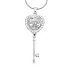 Weißer Zirkonia und weißer Kristall Schlüssel-Anhänger mit Kette, Silberfarben