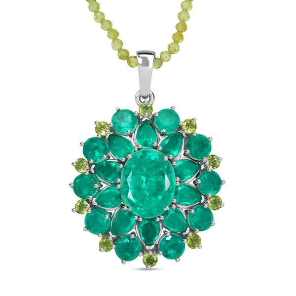 D'Joy Smaragd-Quarz Triplette Anh&auml;nger mit kettte ca. 50 cm 925 Silber rhodiniert ca. 68,39 ct.