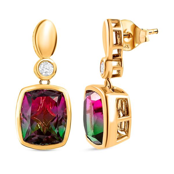 Wassermelonen-Quarz-Triplett und weiße Zirkon-Ohrringe, 925 Silber vergoldet ca. 9.66 ct image number 4