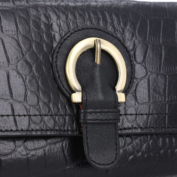 Echtleder Portemonnaie mit Krokopr&auml;gung und RFID-Schutz, 19,5x11,45 cm, schwarz image number 6