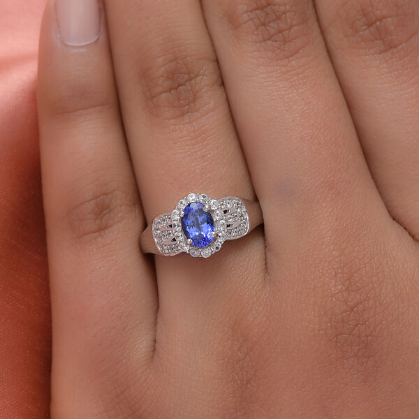 AAA Tansanit und Zirkon-Ring, 925 Silber platiniert  ca. 1,08 ct image number 3