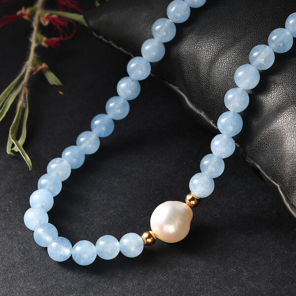 Aquamarin-Perlen und Barockperle Halskette, 45 cm image number 2