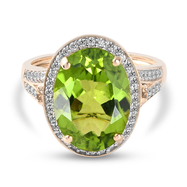 AA nat&uuml;rlicher Peridot, Champagner Diamant und Zirkon-Ring, 375 Gelbgold  ca. 6,19 ct