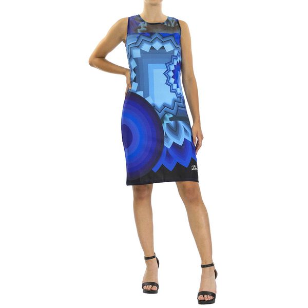 DESIGUAL, Kleid Kurzarm, Geometrischer Illusion-druck, Blau, Größe 38 image number 2