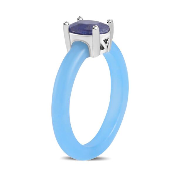 Blaue Jade, Masoala Saphir (Fissure gef&uuml;llt) Ringe 925 Silber rhodiniert (Gr&ouml;&szlig;e 16.00) ca. 8.10 ct image number 4