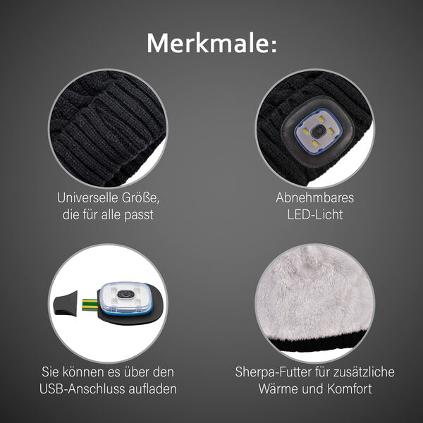 Beanie Mütze mit LED-Kopflichtfunktion, Schwarz image number 11
