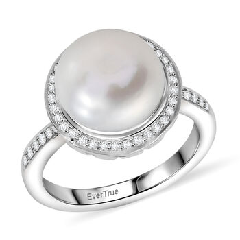 S&uuml;&szlig;wasser Perle (10.5-11 mm), Wei&szlig;er Zirkon Ring Nickelfreies Messing (Gr&ouml;&szlig;e 19.00)