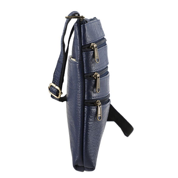 Echtleder Crossbody Tasche mit Kroko Prägung, Multi-Fächer, 20 x 24 cm, Marineblau image number 7