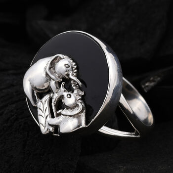 Royal Bali Kollektion - schwarzer Spinell-Ring, 925 Silber  ca. 14,23 ct