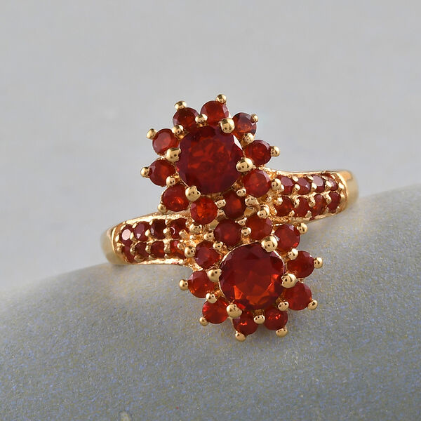 Mexikanischer Kirschfeuer-Opal Bypass Ring 925 Silber vergoldet  ca. 1,44 ct image number 2