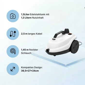 Professioneller Mehrzweck-Dampfreiniger &ndash; 1800 W Hochdruck-Dampfreiniger mit 5 Bar und 1,5L Edelstahl-Tank
