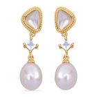 Weiße Süßwasser Perle Ohrringe, Messing