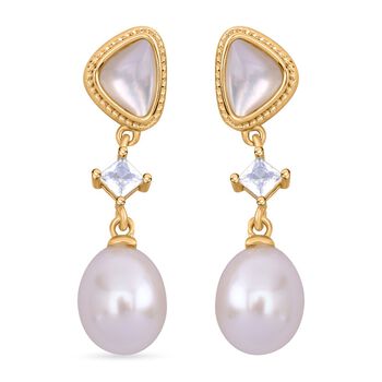 Wei&szlig;e S&uuml;&szlig;wasser Perle Ohrringe, Messing