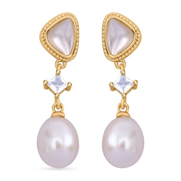 Wei&szlig;e S&uuml;&szlig;wasser Perle Ohrringe, Messing