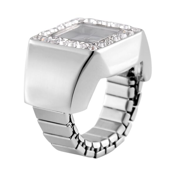 STRADA - Ringuhr mit Weißer Kristall, Japanischem Uhrwerk, 7.5 cm, Reiner Edelstahl, silberfarben image number 3