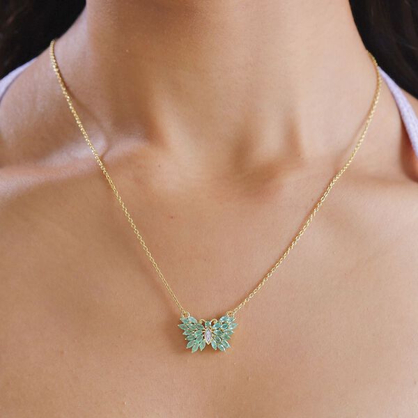 Kagem sambische Smaragd und Zirkon Halskette, 45 cm - 1,86 ct. image number 3