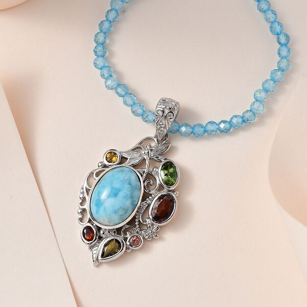 Larimar, Blautopas und mehrfarbiger Turmalin-Anh&auml;nger mit Kette - 108,70 ct. image number 2