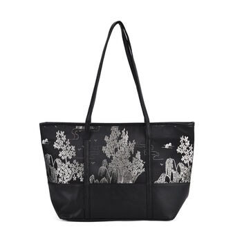 Gro&szlig;e Tragetasche mit Blumenmuster, 48&times;29&times;14 cm, Schwarz