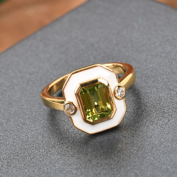Peridot und Zirkon emaillierter Solit&auml;r Ring 925 Silber 585 Vergoldet image number 2