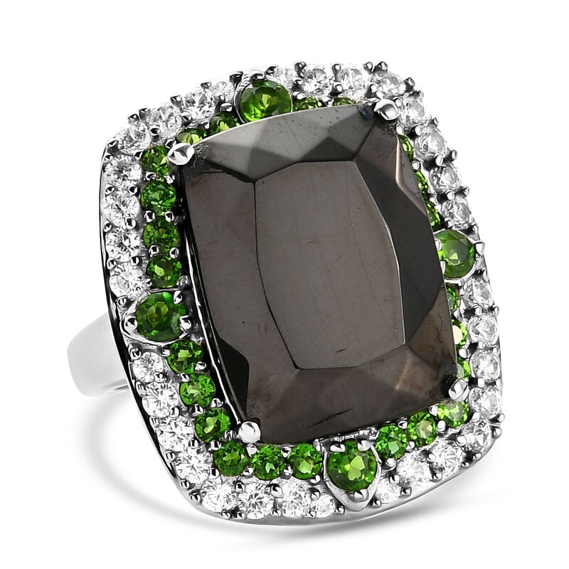 Elite Shungit und Natürlicher Chromdiopsid Halo Ring, 925 Silber platiniert  ca. 8,95 ct image number 0