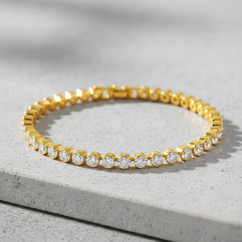 Wei&szlig;es Rund-Schliff Zirkonia 19cm Armband in Goldton