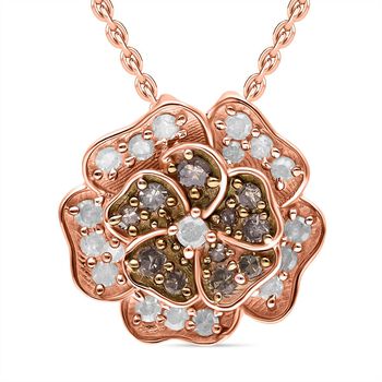 Nat&uuml;rlicher Champagner Diamant und wei&szlig;er Diamant Anh&auml;nger mit Kette, 925 Silber Ros&eacute;gold Vermeil ca. 0.33 ct