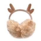 Kunstfell Ohrenschützer mit Rentiergeweihe Design, Größe 14x20 cm, Hellbraun
