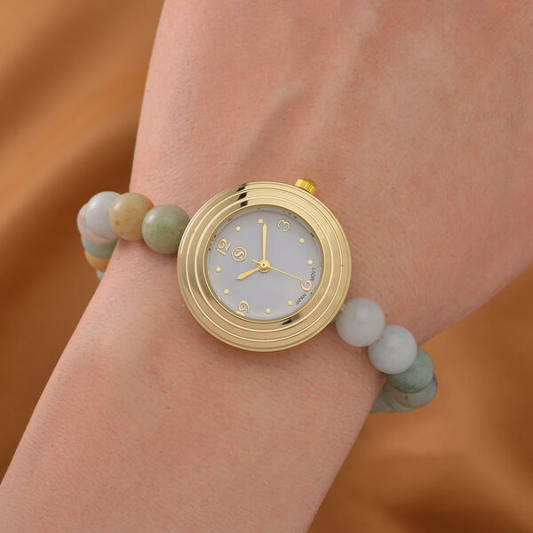 Mehrfarbiger Amazonit Uhren Reiner Edelstahl Bicolor flexibel ca. 50,00 ct. image number 2