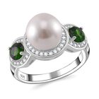 Weiße Muschelkernperle, Natürlicher Chromdiopsid Ring 925 Silber platiniert (Größe 16.00)
