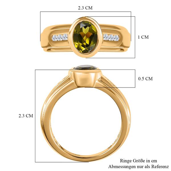 AA Nat&uuml;rlicher, italienischer Vesuvianit, Wei&szlig;er Zirkon Ringe 925 Silber Gelbgold Vermeil (Gr&ouml;&szlig;e 18.00) ca. 1.43 ct image number 7