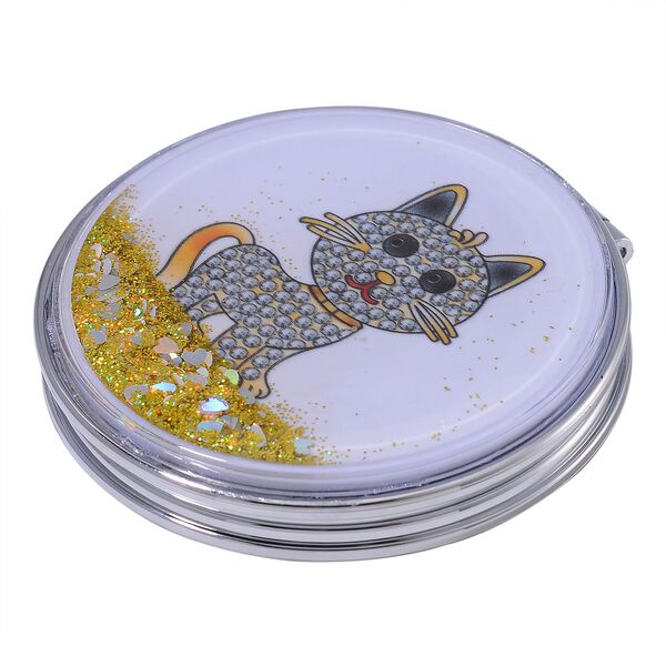 2er Set - Schwarzer Kristall, Katze-Set: Schl&uuml;sselanh&auml;nger und Spiegel, emailliert, goldfarben image number 3