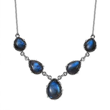 Labradorit Halskette ca. 45 cm 925 Silber platiniert ca. 36.45 ct