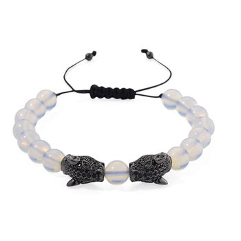 Opalite, Schwarzer Zirkonia Armband, Flexibles, Messing Schwarzes Rhodium