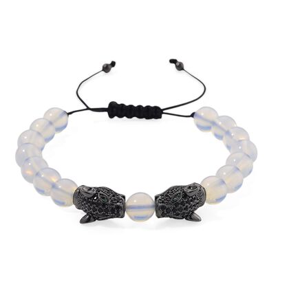 Opalite, Schwarzer Zirkonia Armband, Flexibles, Messing Schwarzes Rhodium