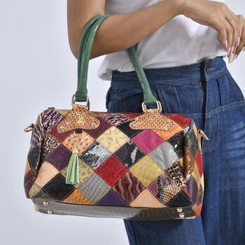 Chaos by Elsie -  Echtleder Handtasche mit RFID-Schutz, Gl&auml;nzendes Krokodil-Pr&auml;gungsmuster, 33x17x20 cm