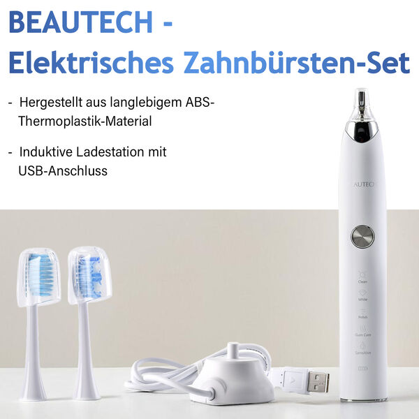 BEAUTECH 3er-Set Elektronische Schallzahnb&uuml;rste mit 2 B&uuml;rstenk&ouml;pfen, Wasserdicht IPX7, USB-Kabel, 5 Modi image number 4