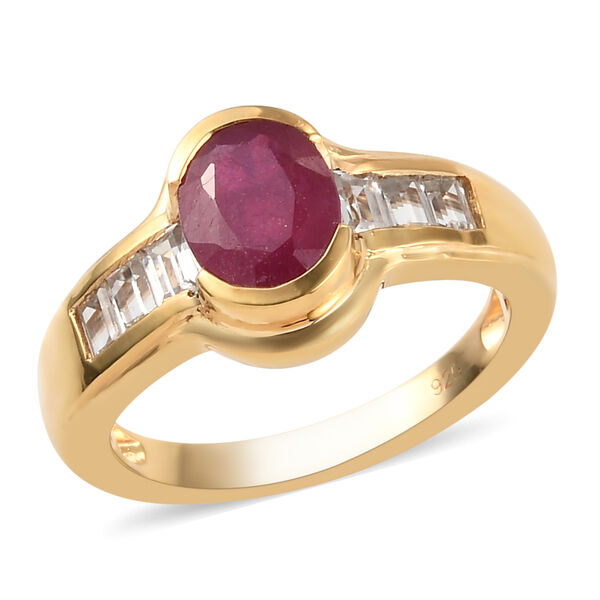 Afrikanischer Rubin (Fissure gef&uuml;llt) und Zirkon Ring 925 Silber vergoldet image number 4