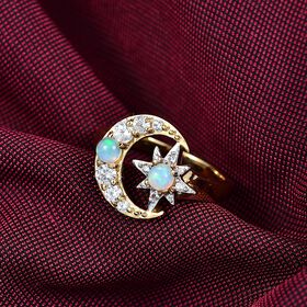 D'Joy AA Natürlicher, äthiopischer Welo Opal, Weißer Zirkon Ring 925 Silber 750 Gelb Vergoldet (Größe 18.00) ca. 0,79 ct