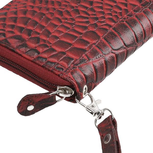 RFID-geschützte Brieftasche aus 100% echtem Leder mit Kroko-Prägung und abnehmbarer Trageschlaufe, Dunkelrot image number 9