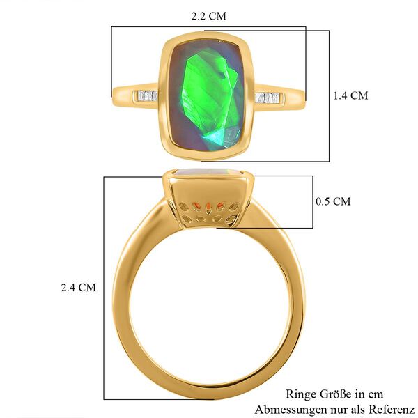 Natürlicher, äthiopischer Welo Opal und weißer Diamant-Ring, 925 Silber Gelbgold Vermeil (Größe 21.00) ca. 2.35 ct image number 7