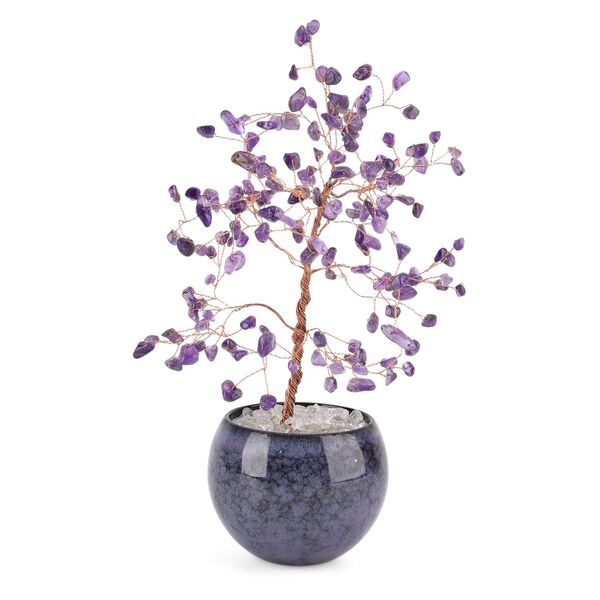 " 168pcs beads Gemstone tree,  Size about : 18cm tall, ceramic bowl:7x7x6cm, Weight about: 357g, Material: Stone+ ceramic Color: Amethyst, Purple     " image number 2