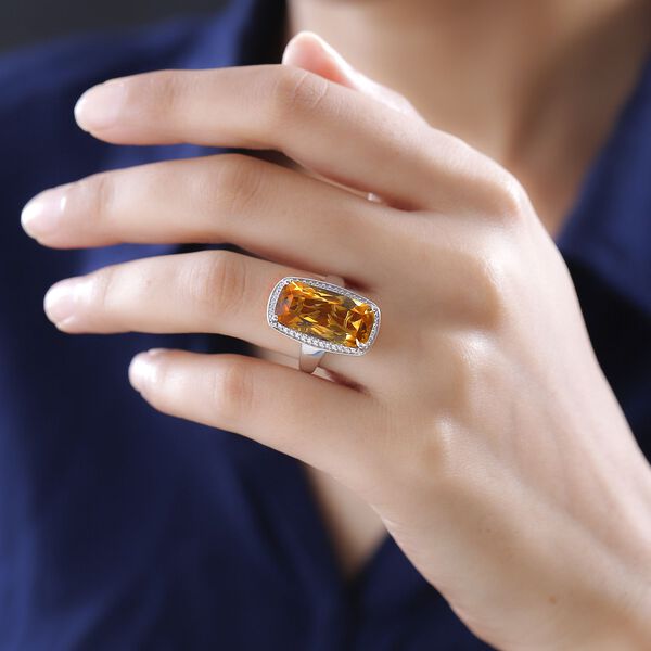 Citrin, wei&szlig;er Zirkon Ring, 925 Silber platiniert, (Gr&ouml;&szlig;e 21.00) ca. 12.92 ct image number 3