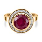 AAA Afrikanischer Rubin (Fissure gefüllt) und weißer Zirkon-Ring, 925 Silber Gelbgold Vermeil (Größe 20.00) ca. 5.98 ct